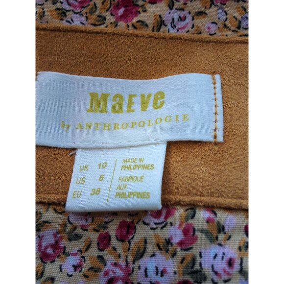 Maeve Cosima Flounced Hem Faux Suede Midi Skirt Sz 6 Gold/Orange - Picture 6 of 9